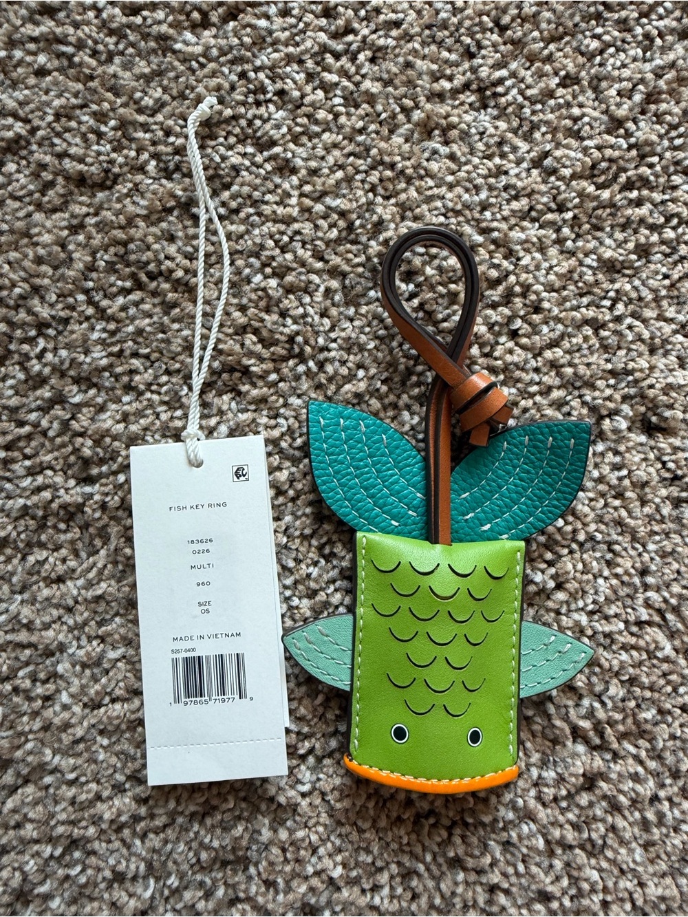 TORY BURCH Fish Key Ring in Multi Teal Green Orange Gold